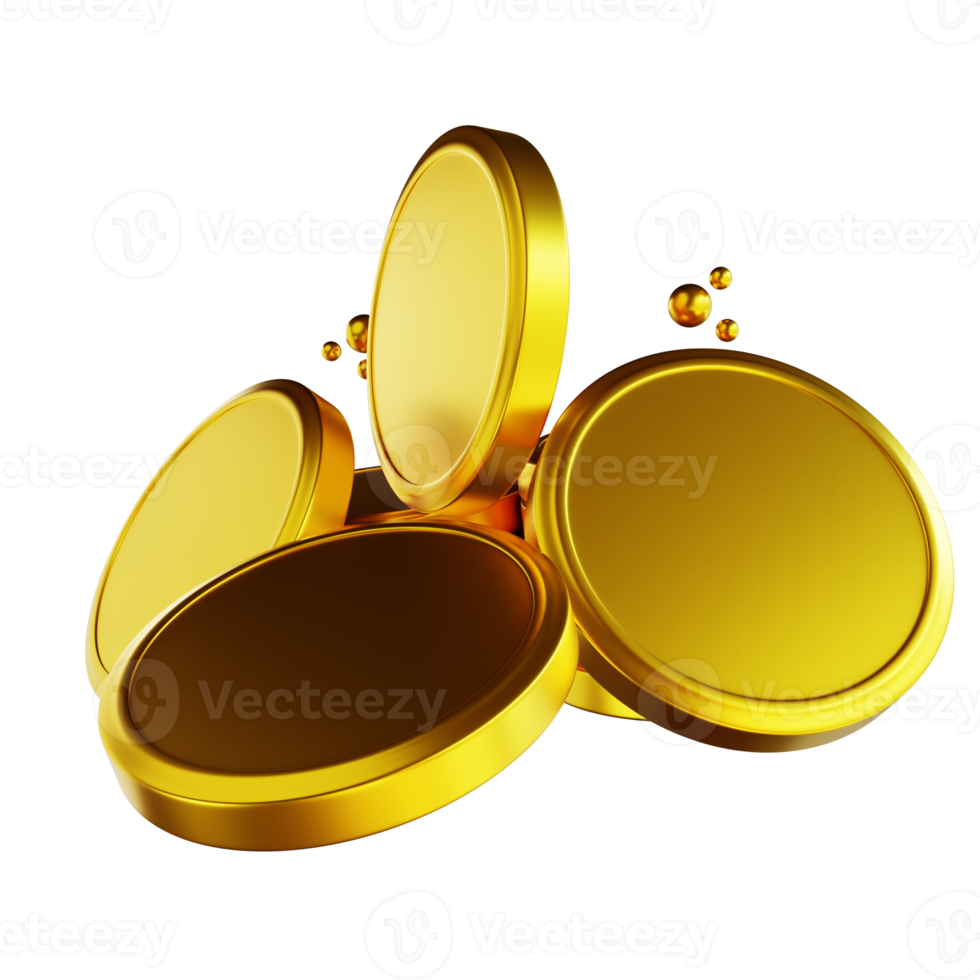 3D illustration golden common coin pile png