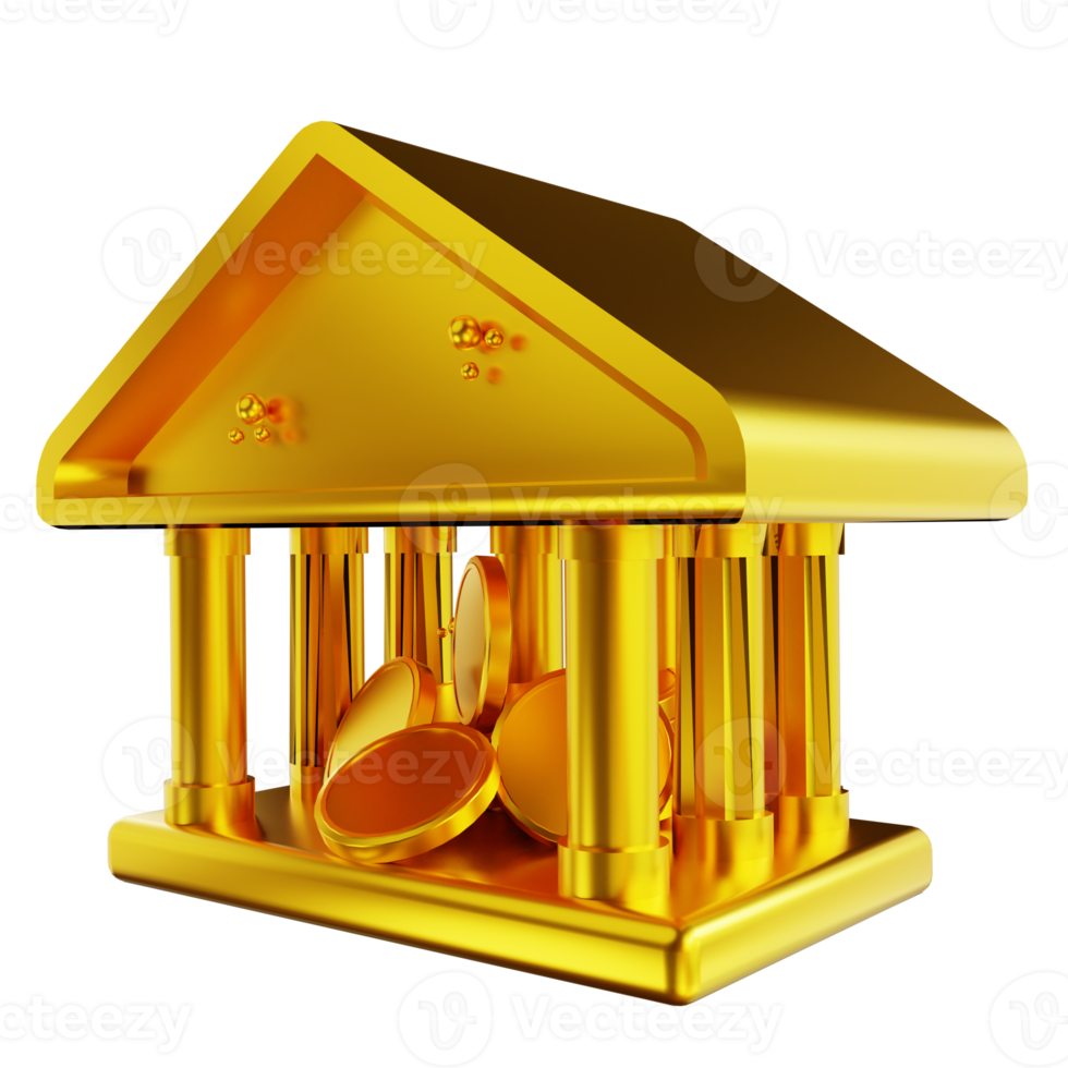 3D illustration golden general bank and coin png