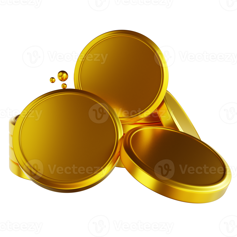 3D illustration golden common coin pile png