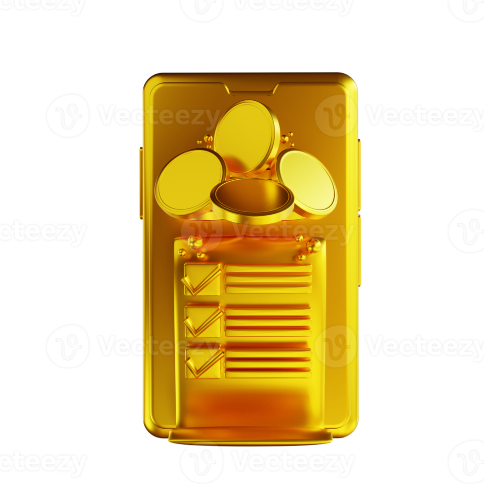 3D illustration golden mobile payment png