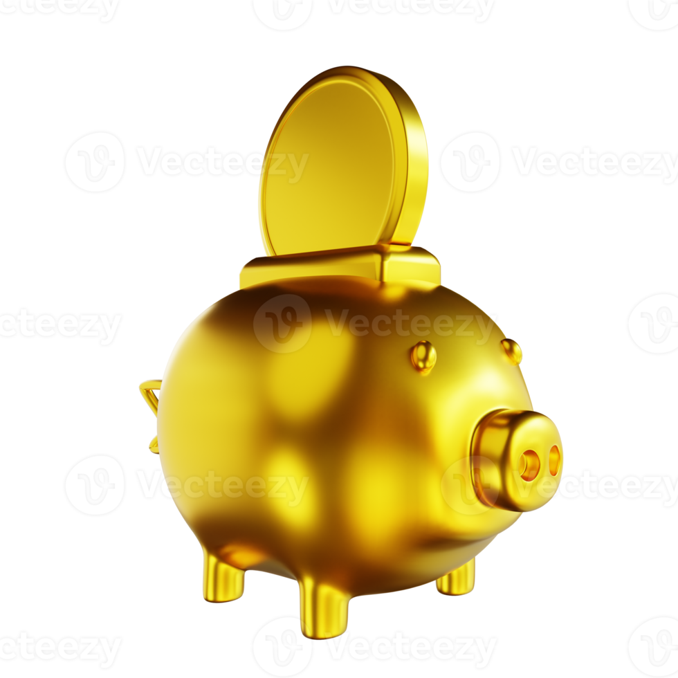 3D illustration golden piggy bank common coin png