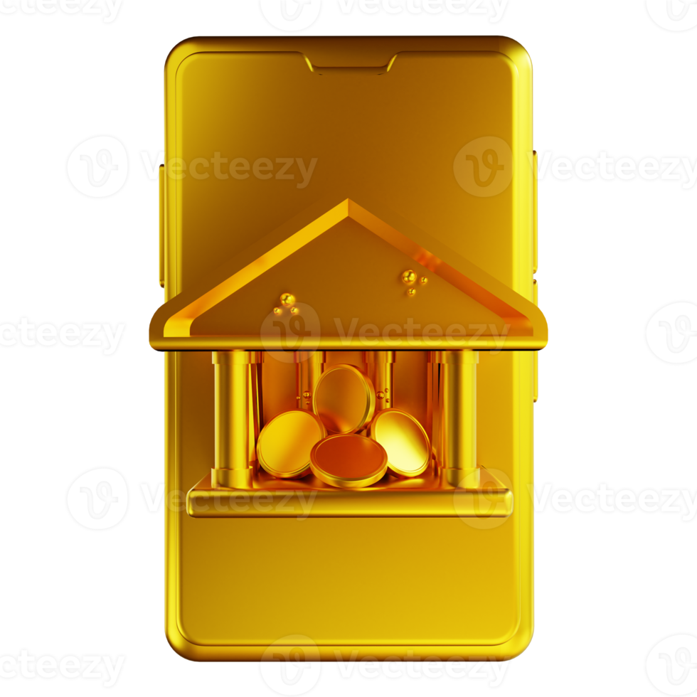 3d illustratie gouden beveiliging mobiel bankieren png