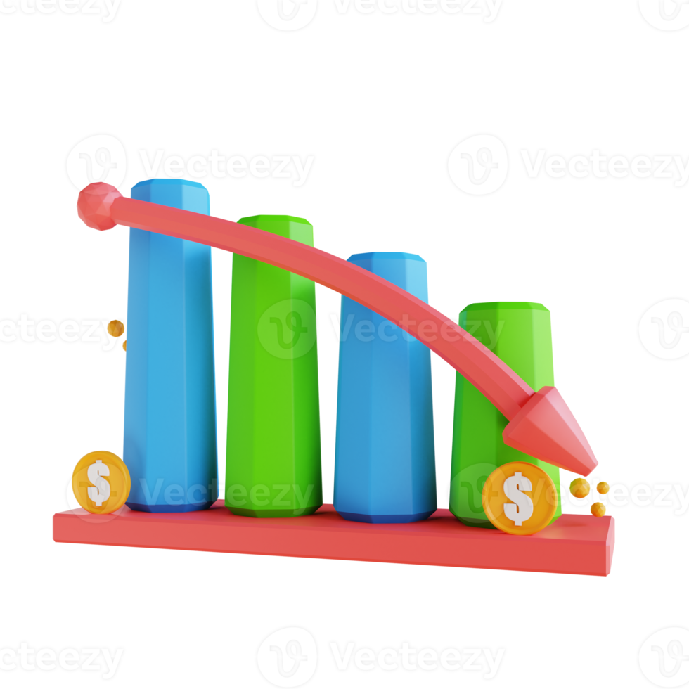 3D illustration low poly graph down png