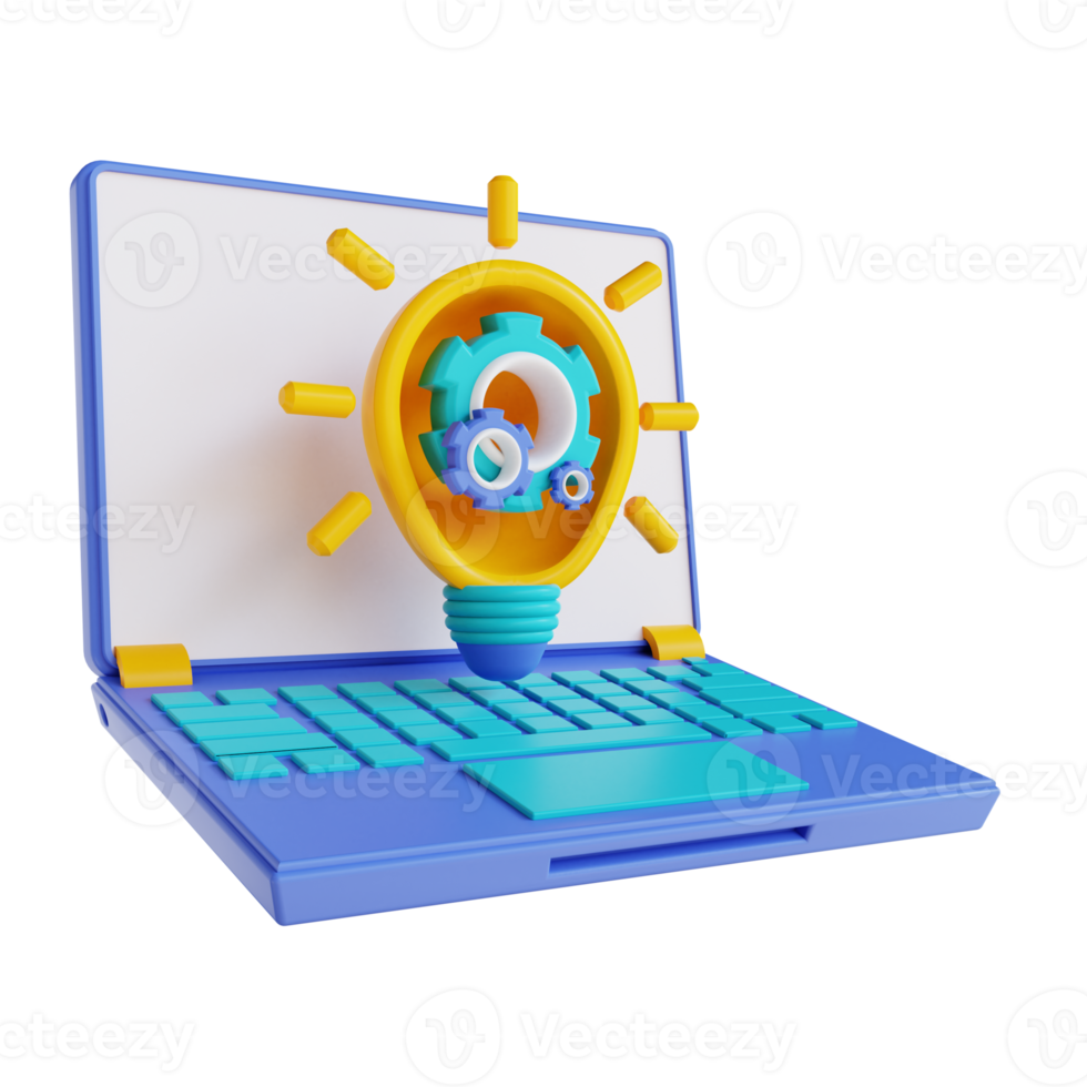 3D illustration laptop idea setting png