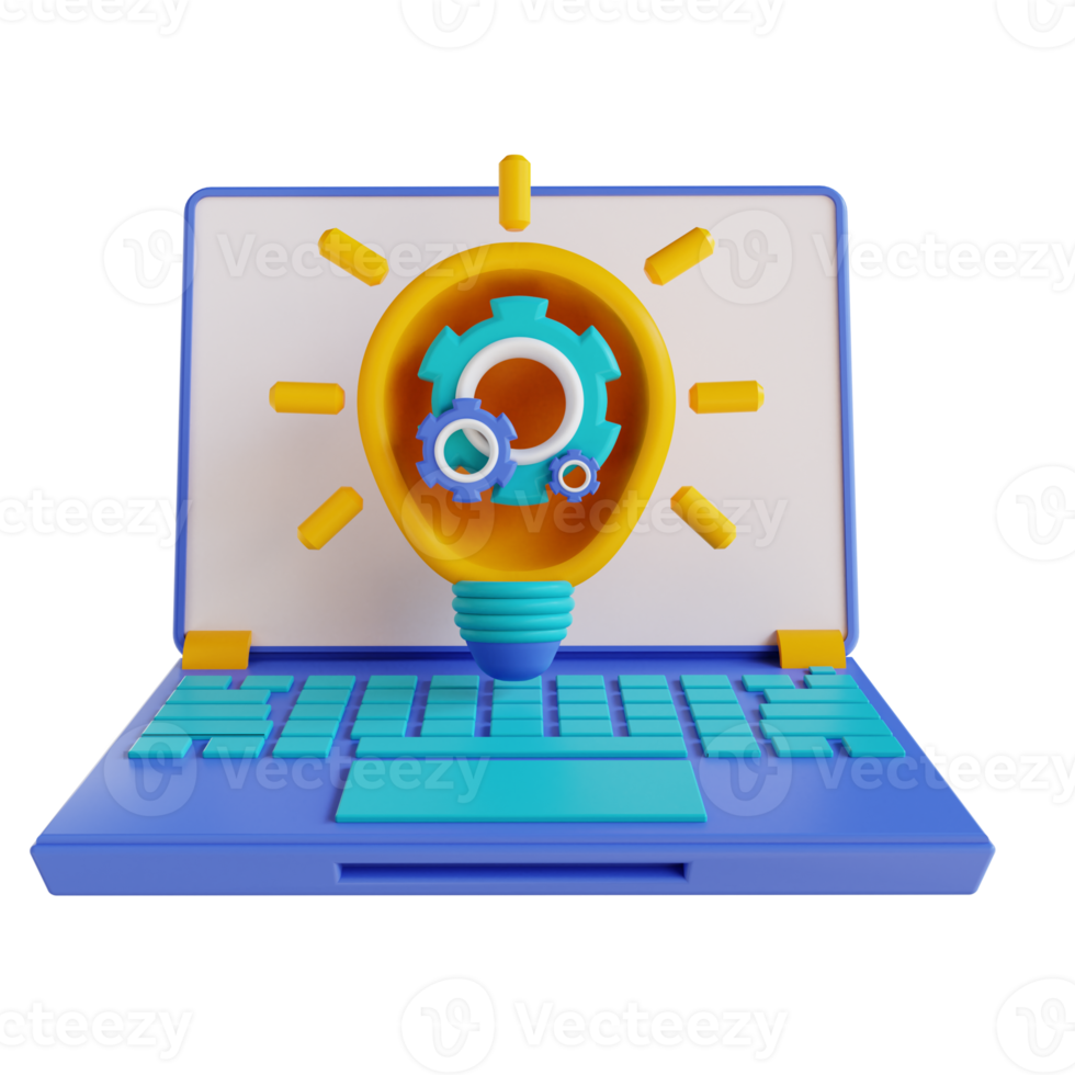 3D illustration laptop idea setting png