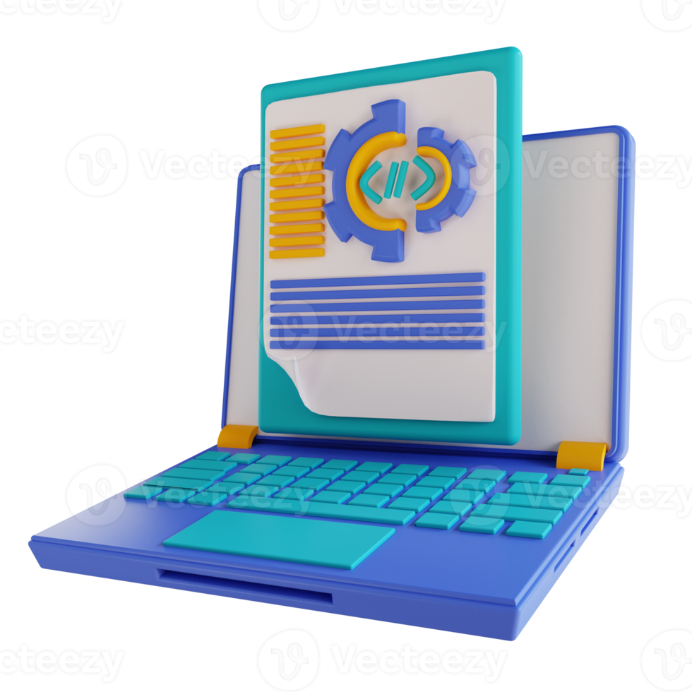 3D illustration laptop document data settings png