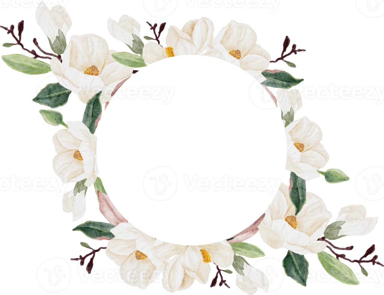 watercolor white magnolia flower branch bouquet square banner background png