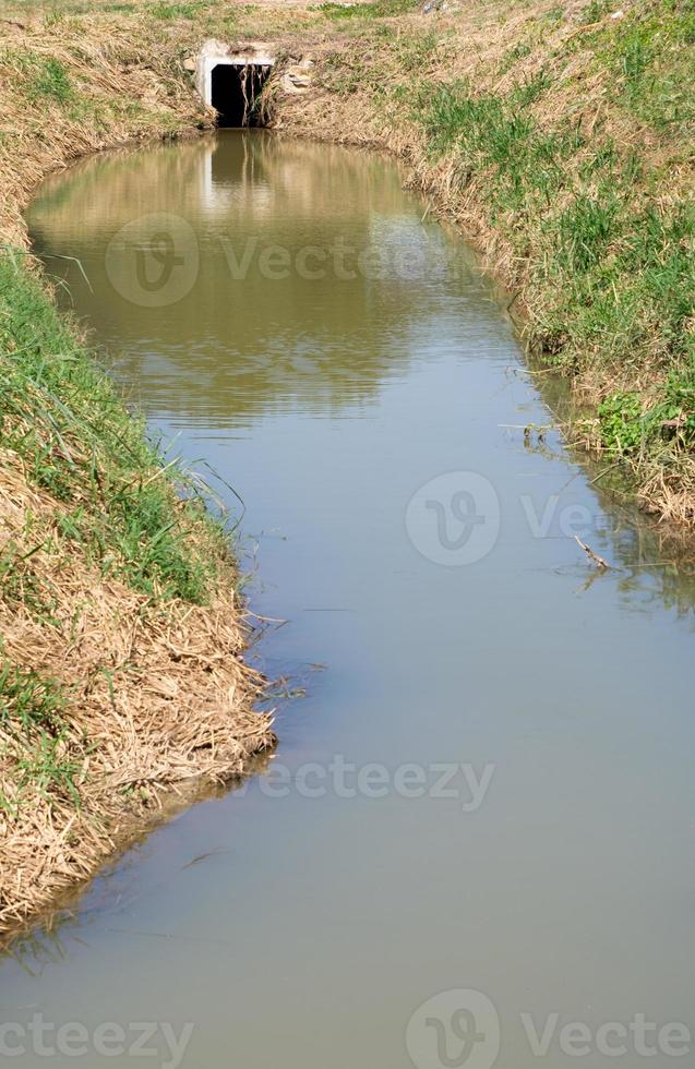 Drainage channels from reservoirs irrigation with the concrete pipe. photo