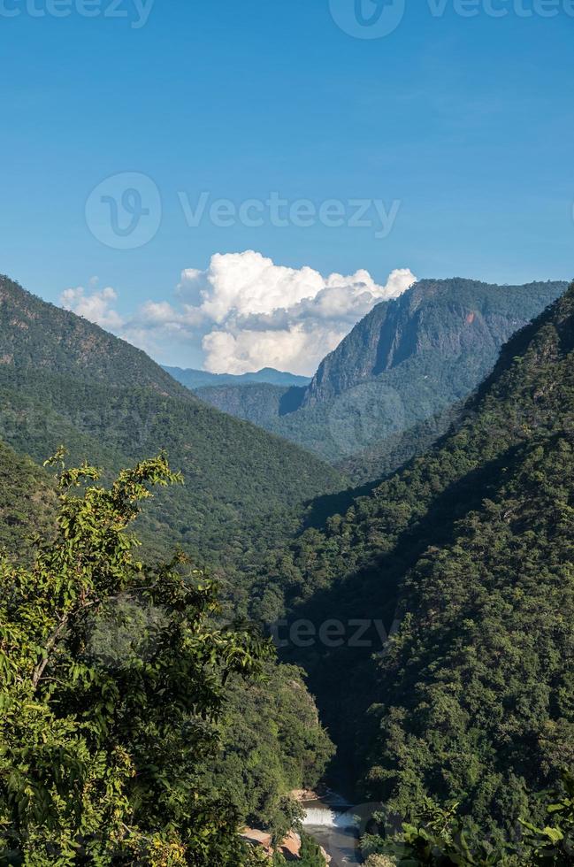 Fresh small river along the valley of the high mountain range. photo