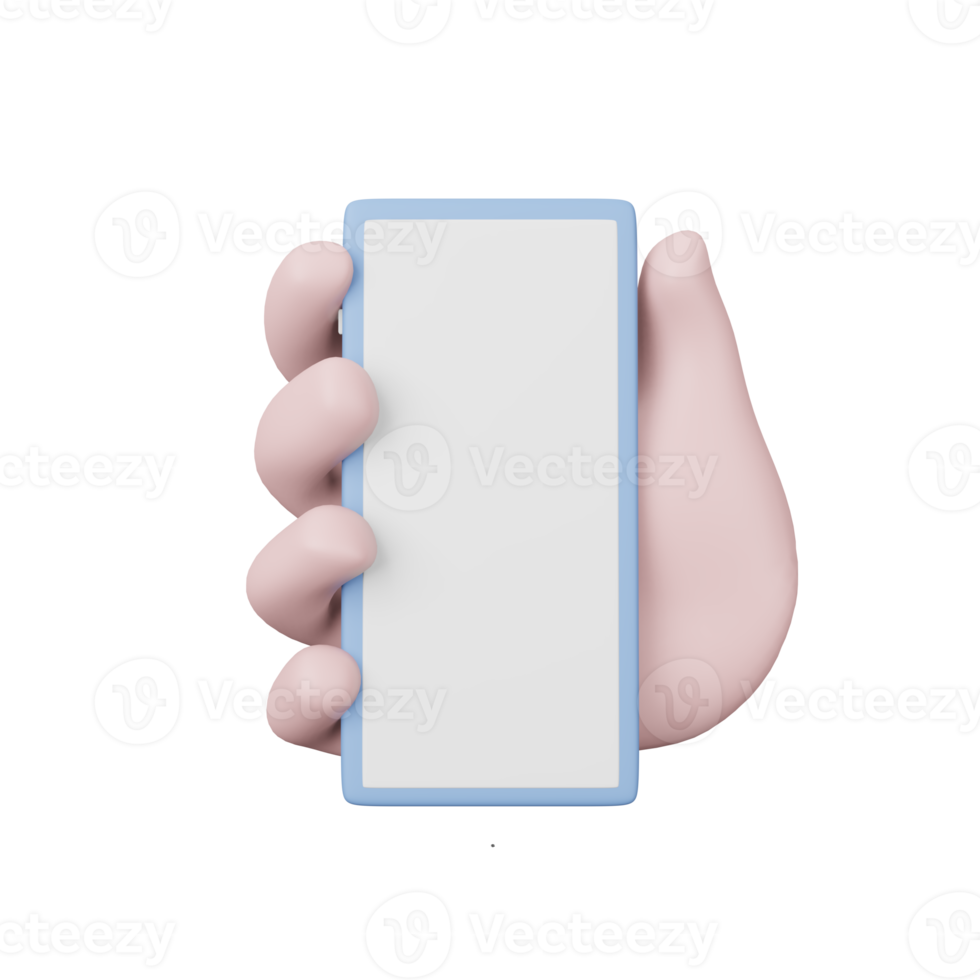 3D mão segurando o smartphone na tela branca simulada, telefone celular 3d render ilustração2 png
