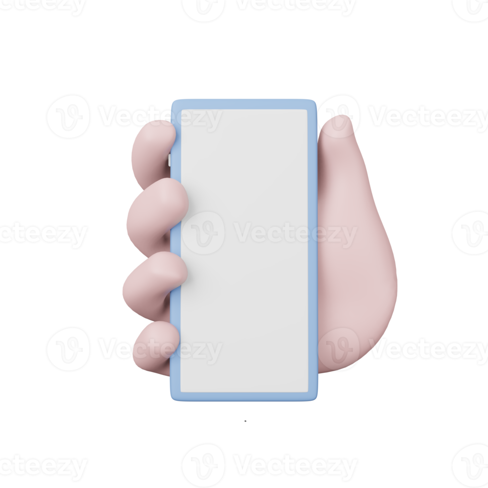 3D Hand holding smartphone  on White screen mock up, mobile phone 3d render illustration2 png