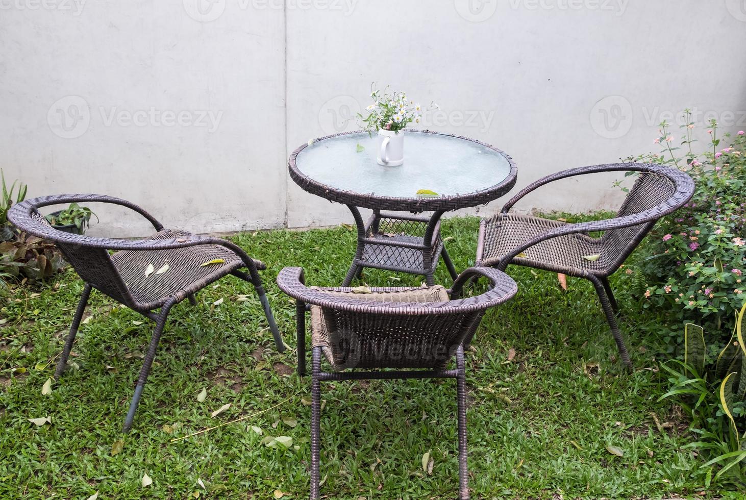 Rattan armchair and table set. photo