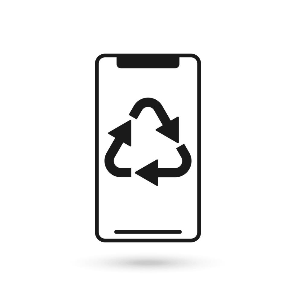 Mobile phone flat design with recycling sign. vector