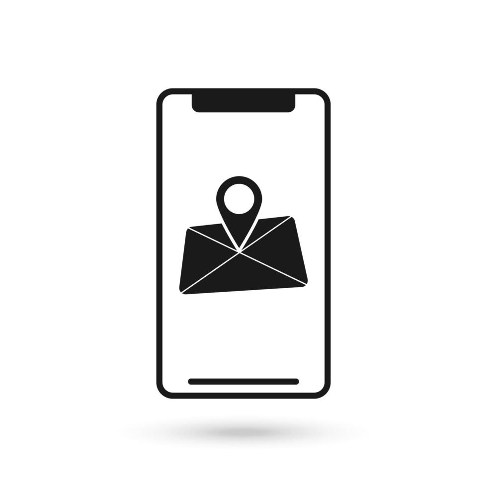 Mobile phone flat design with map marker icon. vector