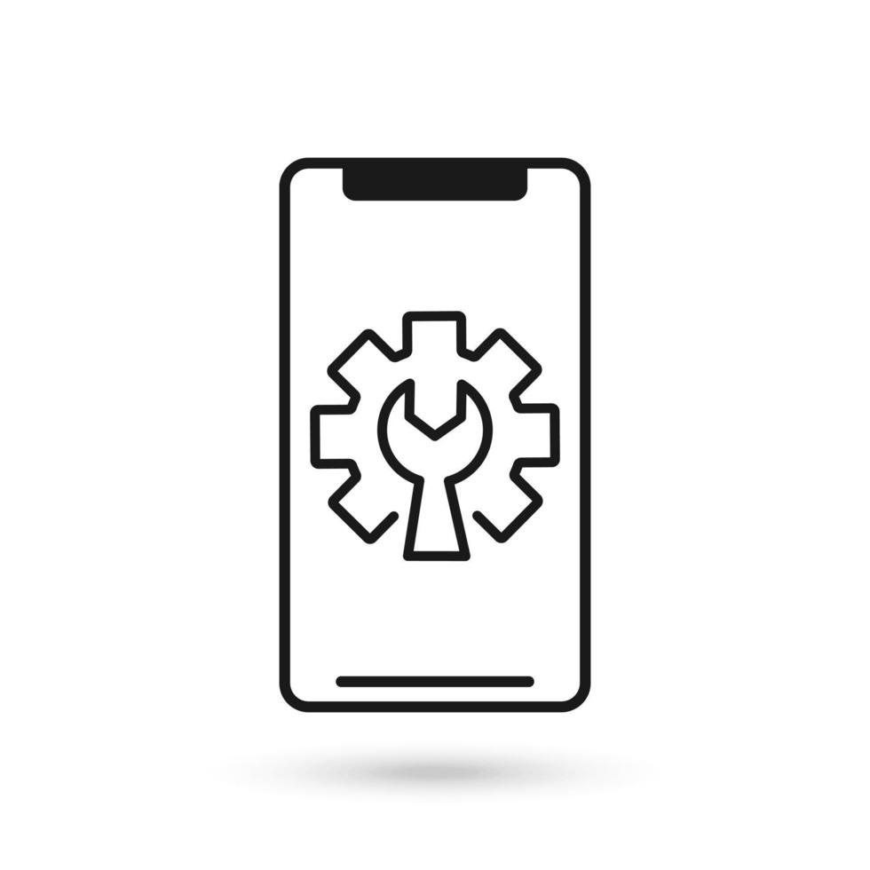 Mobile phone with technical support flat design icon. vector