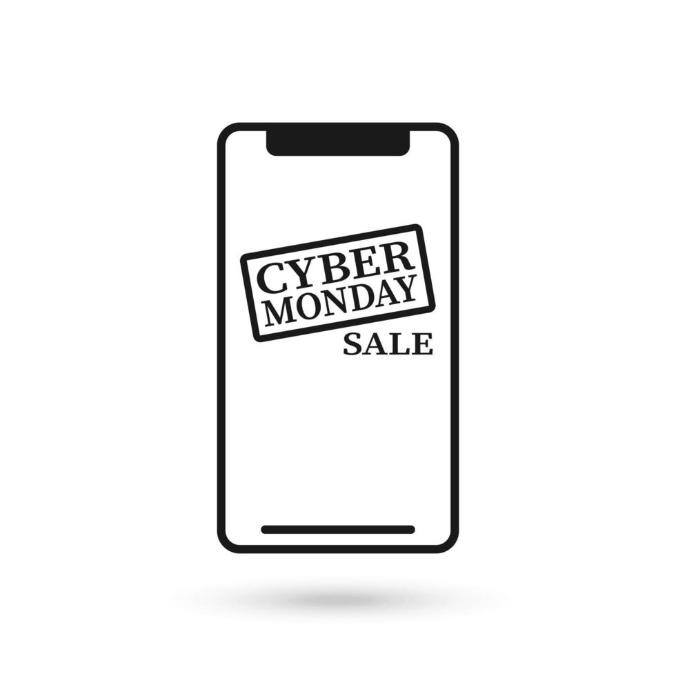 Mobile phone flat design with cyber monday sale icon. vector