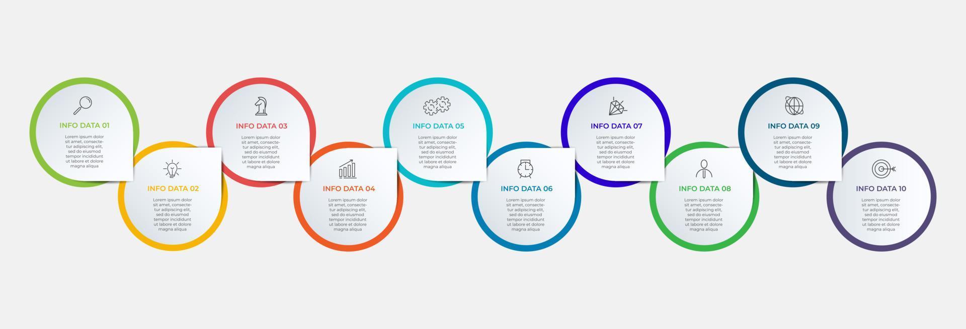 plantilla de negocio de diseño infográfico con iconos y 10 opciones o pasos. se puede utilizar para diagramas de proceso, presentaciones, diseño de flujo de trabajo, pancarta, diagrama de flujo, gráfico de información vector