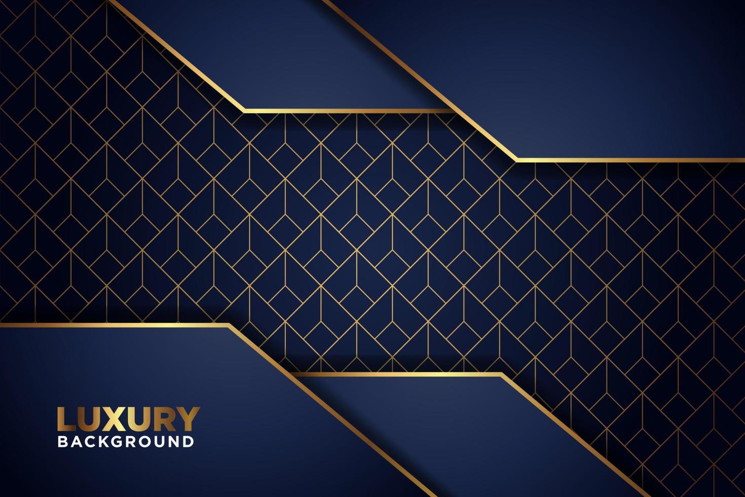 luxurious dark navy gold line overlap with circle and rectagle mesh pattern combination background vector
