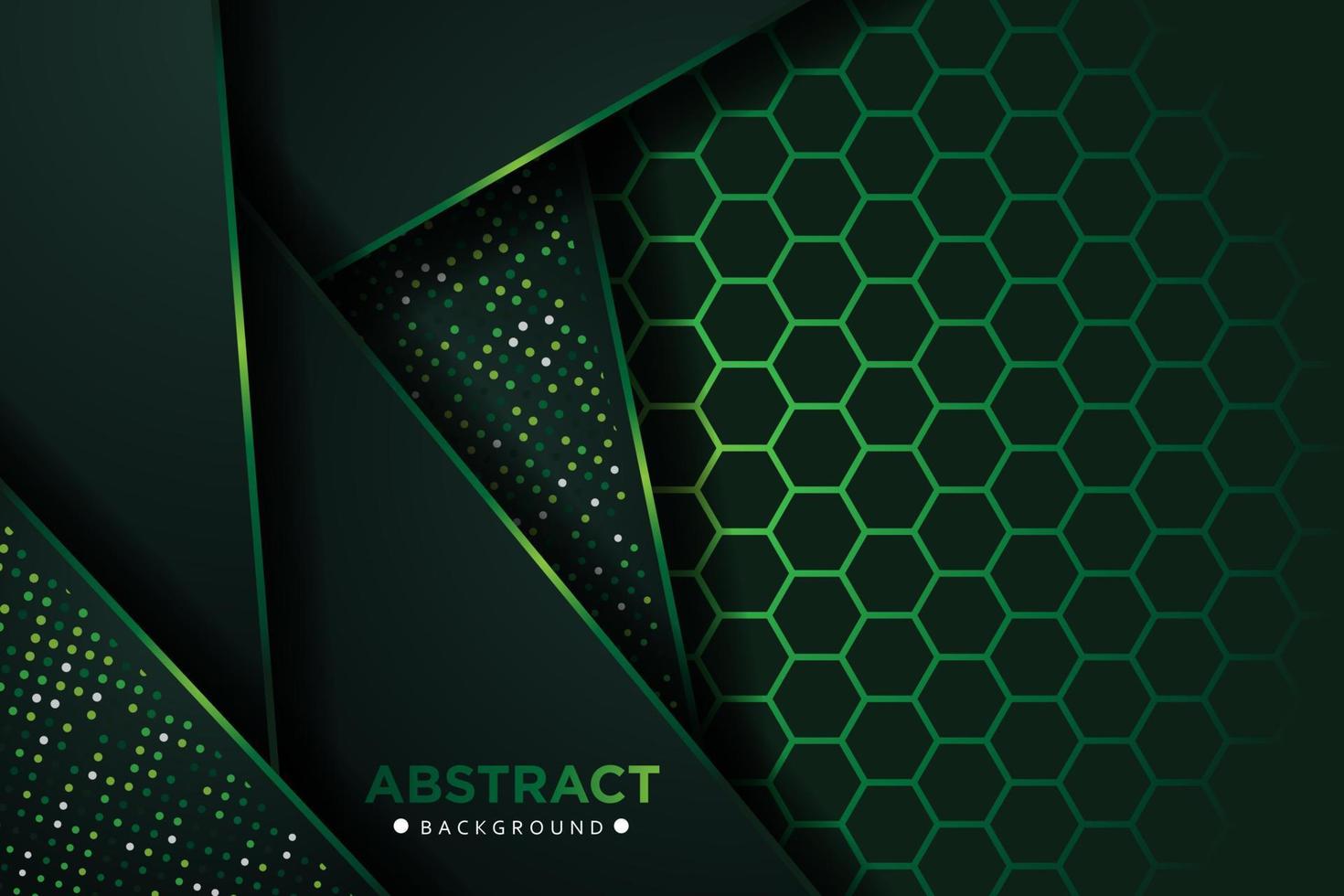 superposición abstracta de color verde oscuro con puntos brillantes y fondo hexagonal vector
