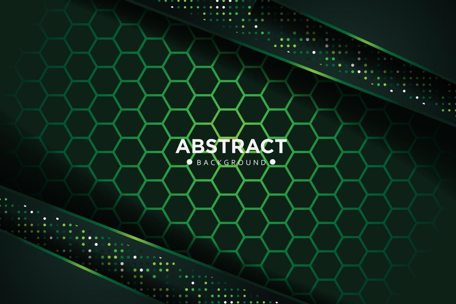 superposición abstracta de color verde oscuro con puntos brillantes y fondo hexagonal vector