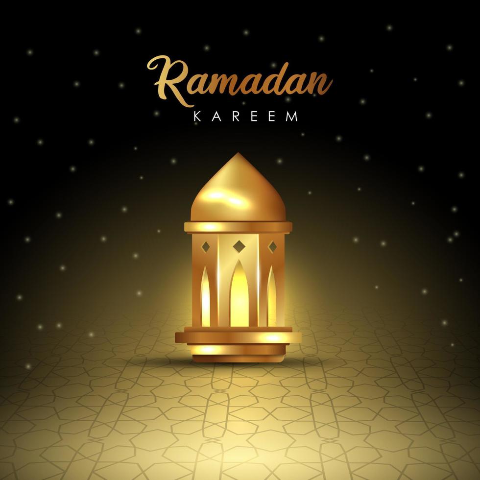 Ramadan Kareem islamic design crescent moon and lantern with arabic pattern and calligraphy vector