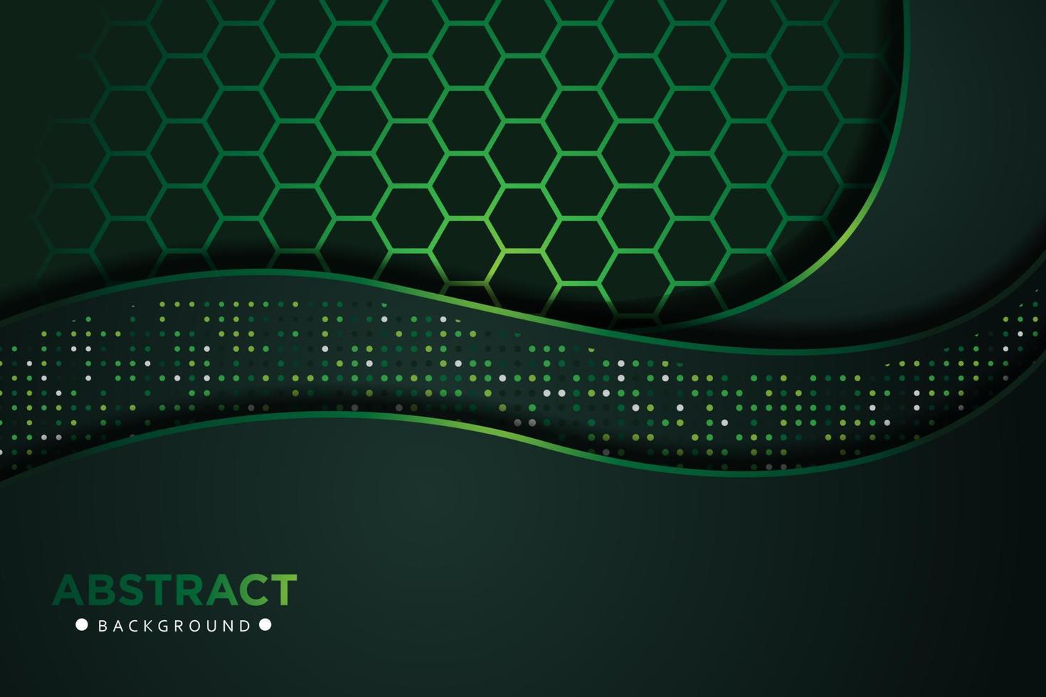 Abstract wavy overlap dark green  with glitters dots and hexagon background vector