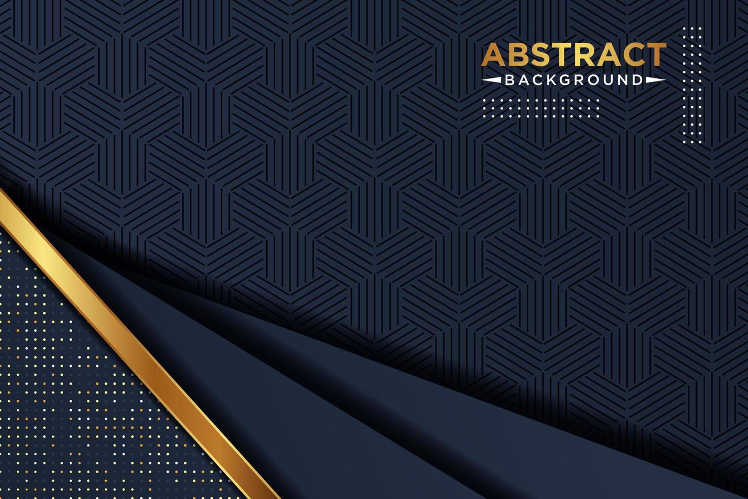 Abstract dark navy blue overlap layers with golden line, circle mesh Texture with silver and golden glitters dots element decoration. EPS10 vector