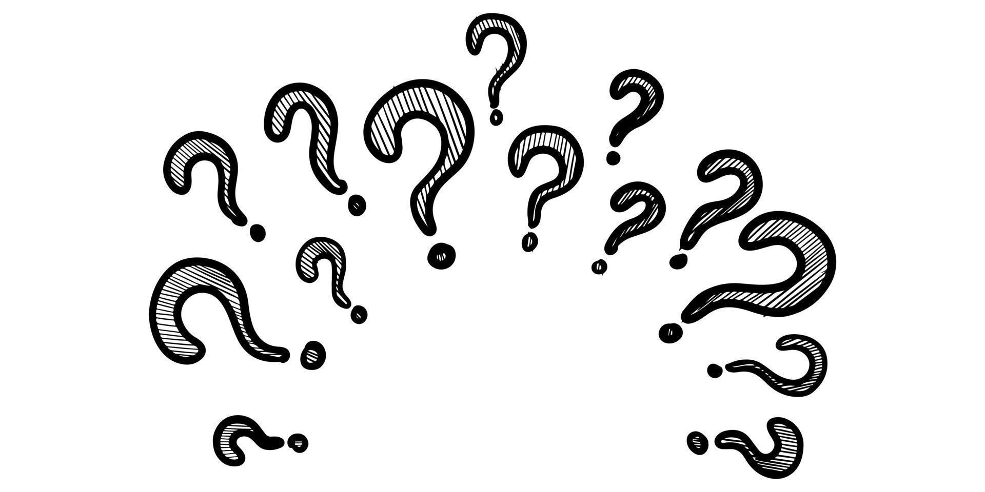 Set of hand drawn question marks. vector illustration.