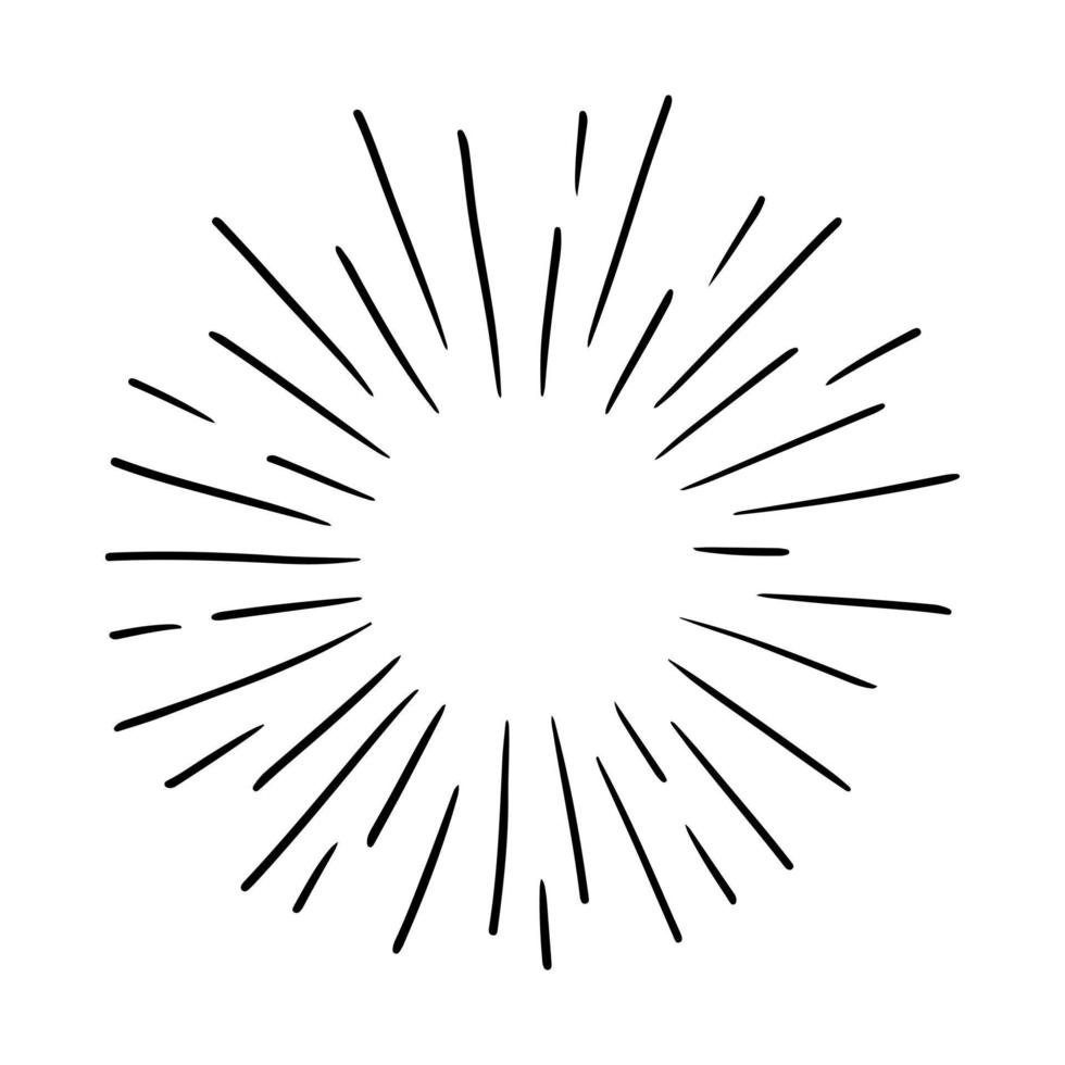 Starburst, sunburst hand drawn. Design Element Fireworks Black Rays. Comic explosion effect. Radiating, radial lines. vector