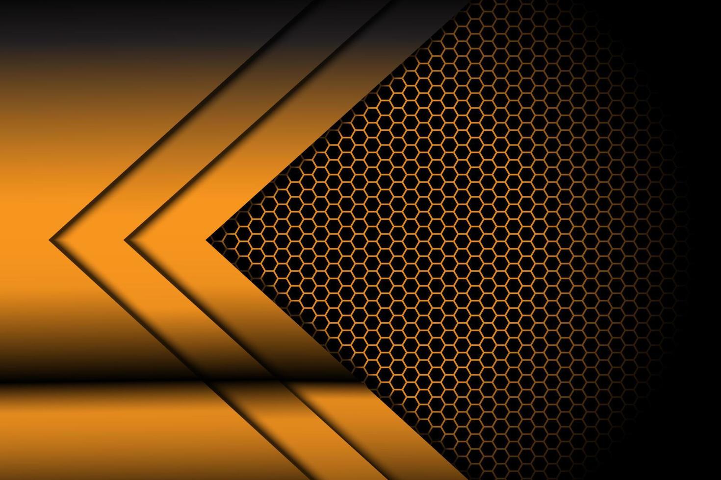 oro metálico abstracto sobre negro con fondo hexagonal vector