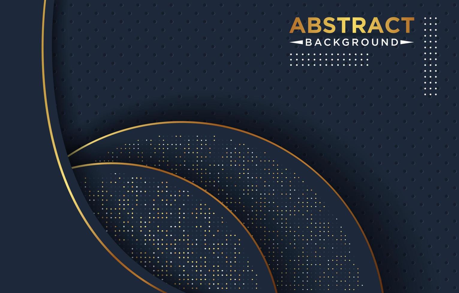 Abstract dark navy blue overlap layers with golden line, circle mesh Texture with silver and golden glitters dots element decoration. EPS10 vector