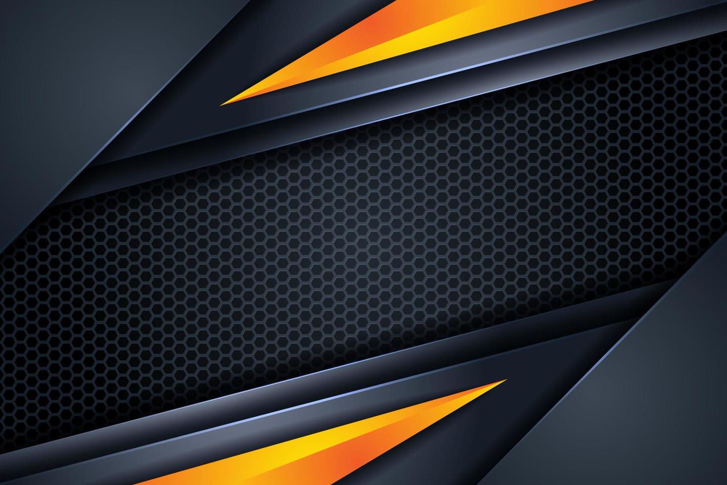 Dark abstract triangle background with yellow orange line gradient shapes vector