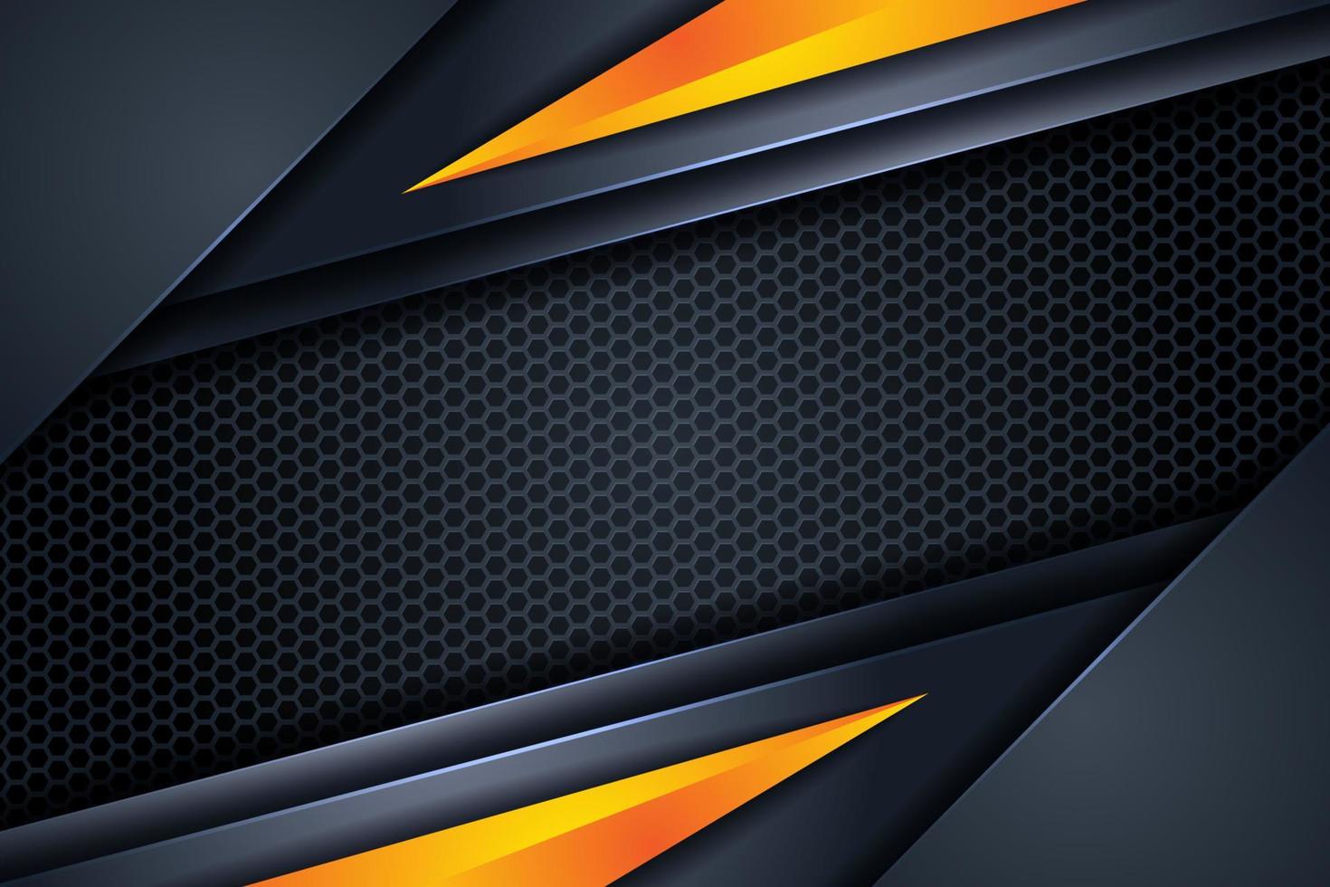 Dark abstract triangle background with yellow orange line gradient shapes vector