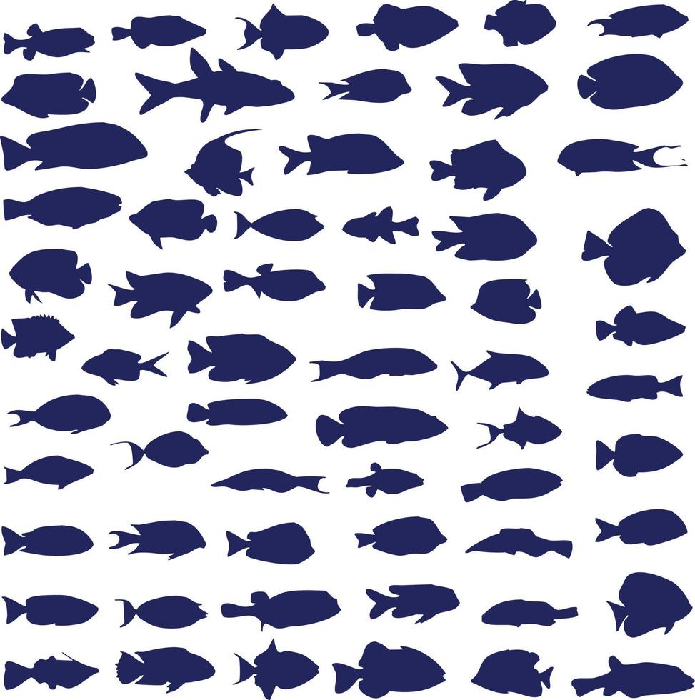 gran conjunto de peces submarinos. muchos peces que nadan cerca de los arrecifes. vector