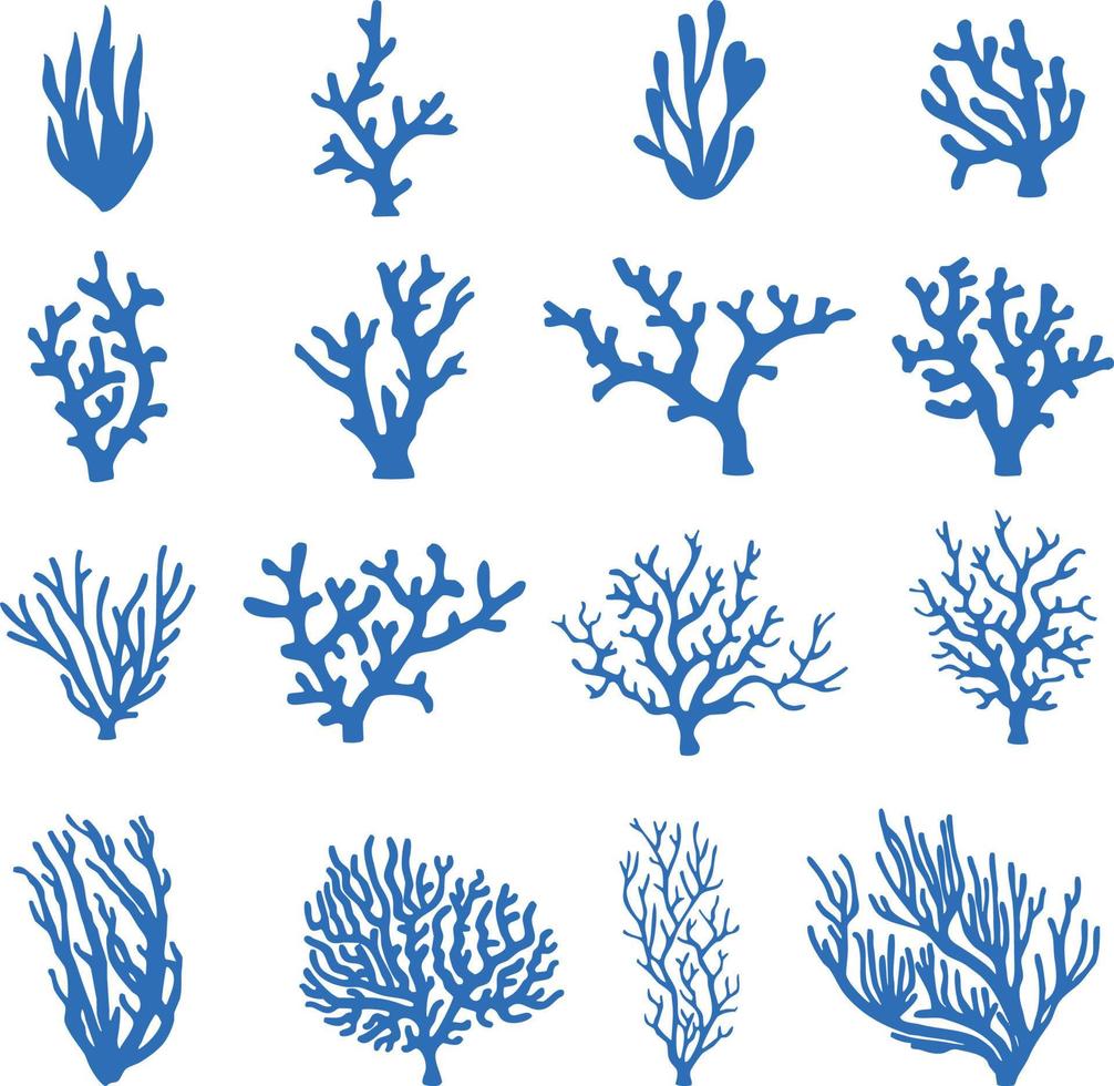 conjunto de plantas y corales submarinos vector