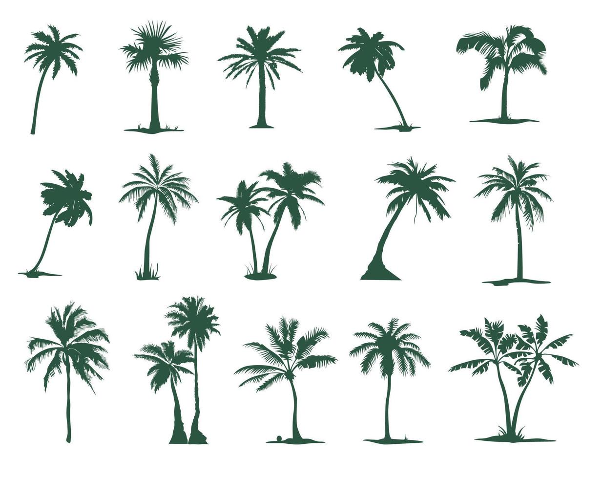 un conjunto de siluetas de palmeras, 15 piezas. silueta de palmera tropical para tu arte vector