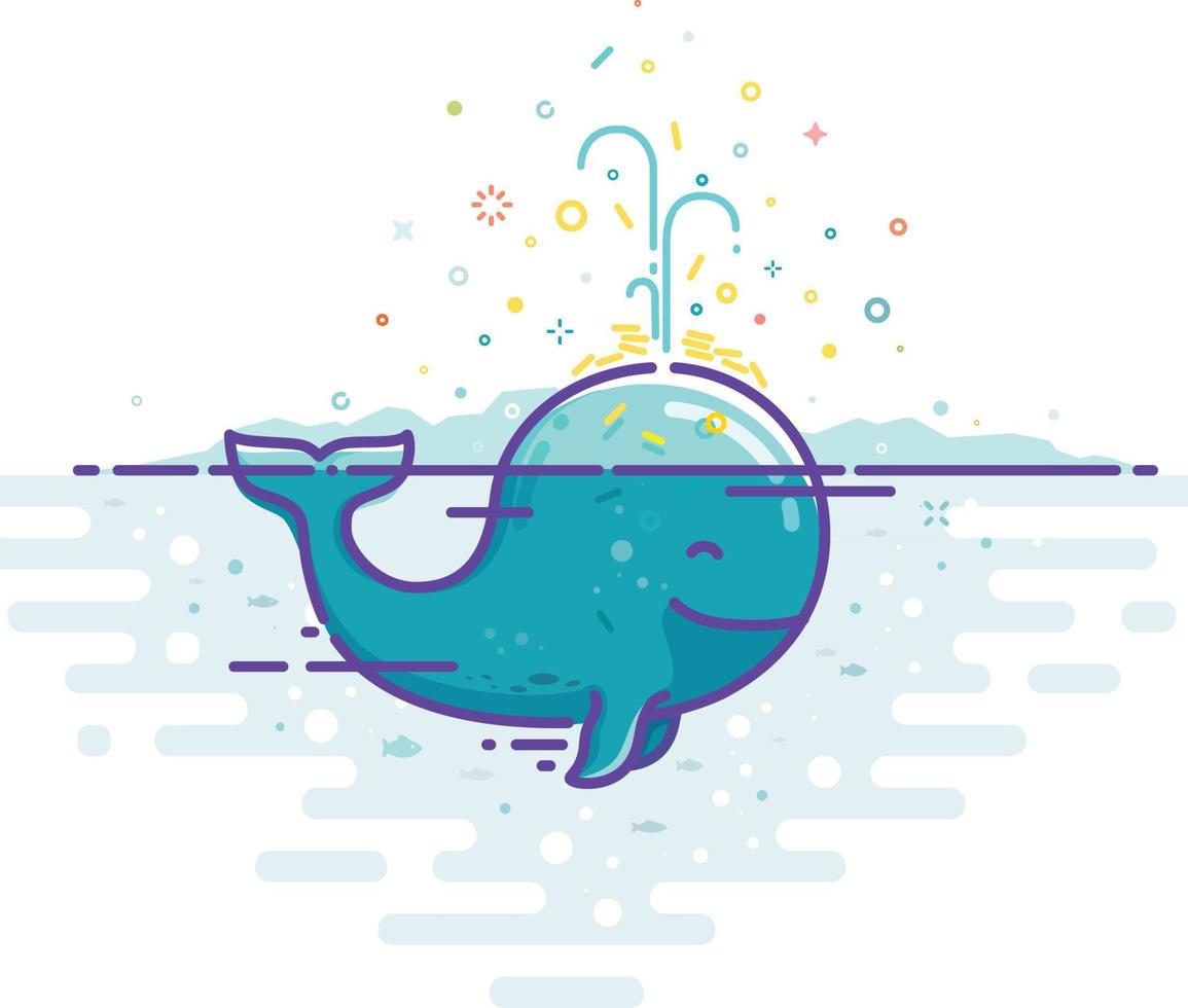 A large whale in the ocean gushes with coins. A fountain of money. Whale is happy to share the money with you. vector