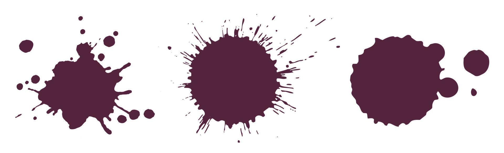 Silhouettes of 3 spots from falling ink drops. Traces of falling drops of blood. vector