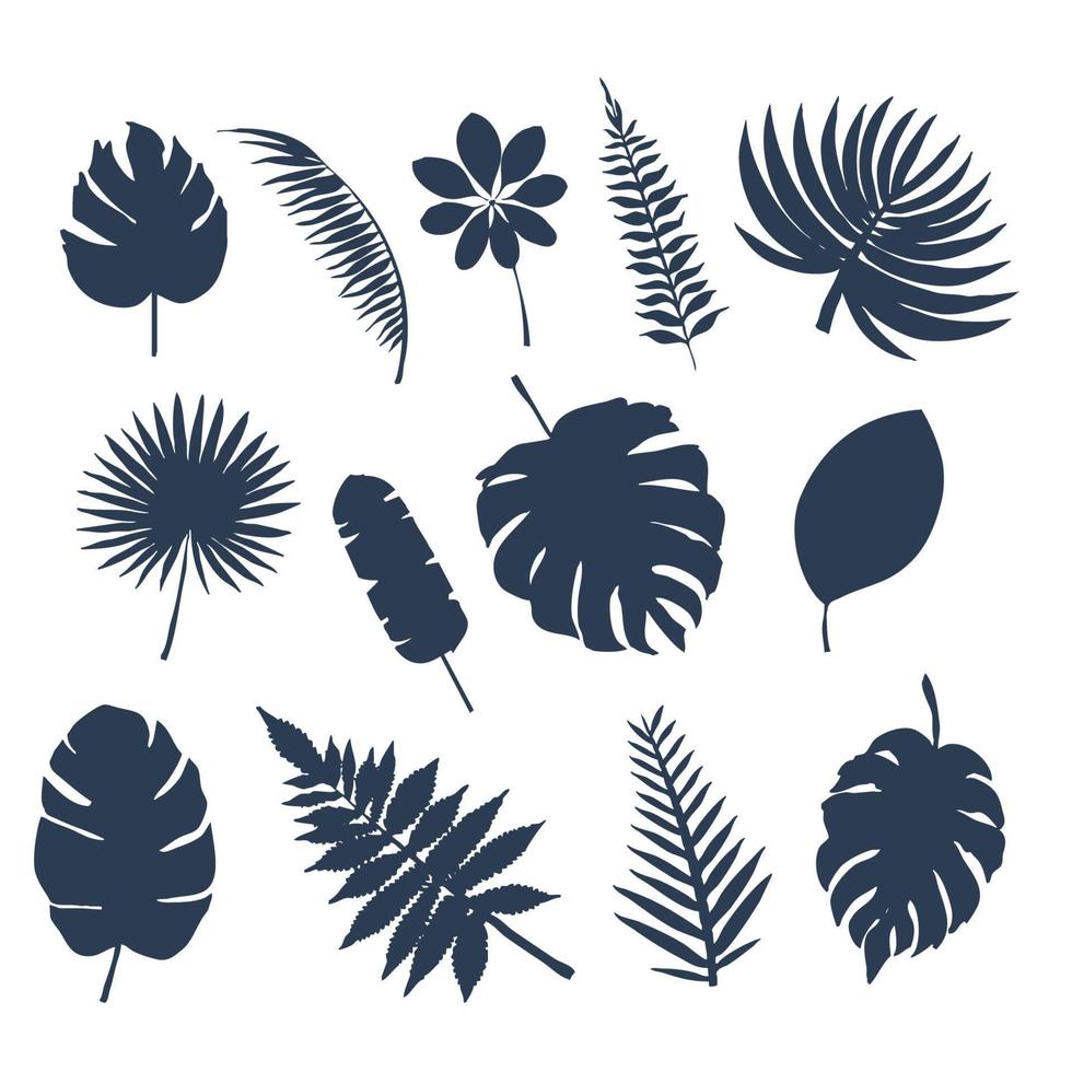 Set of tropical foliage silhouettes vector