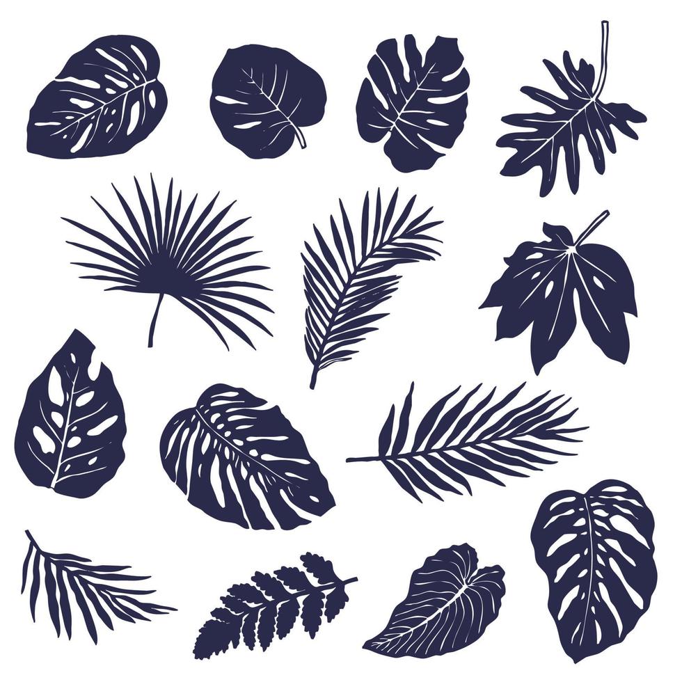 Set of tropical foliage silhouettes vector