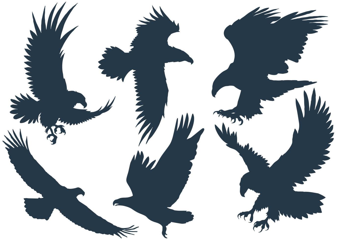 A set of flying eagle silhouettes, 6 pieces. vector