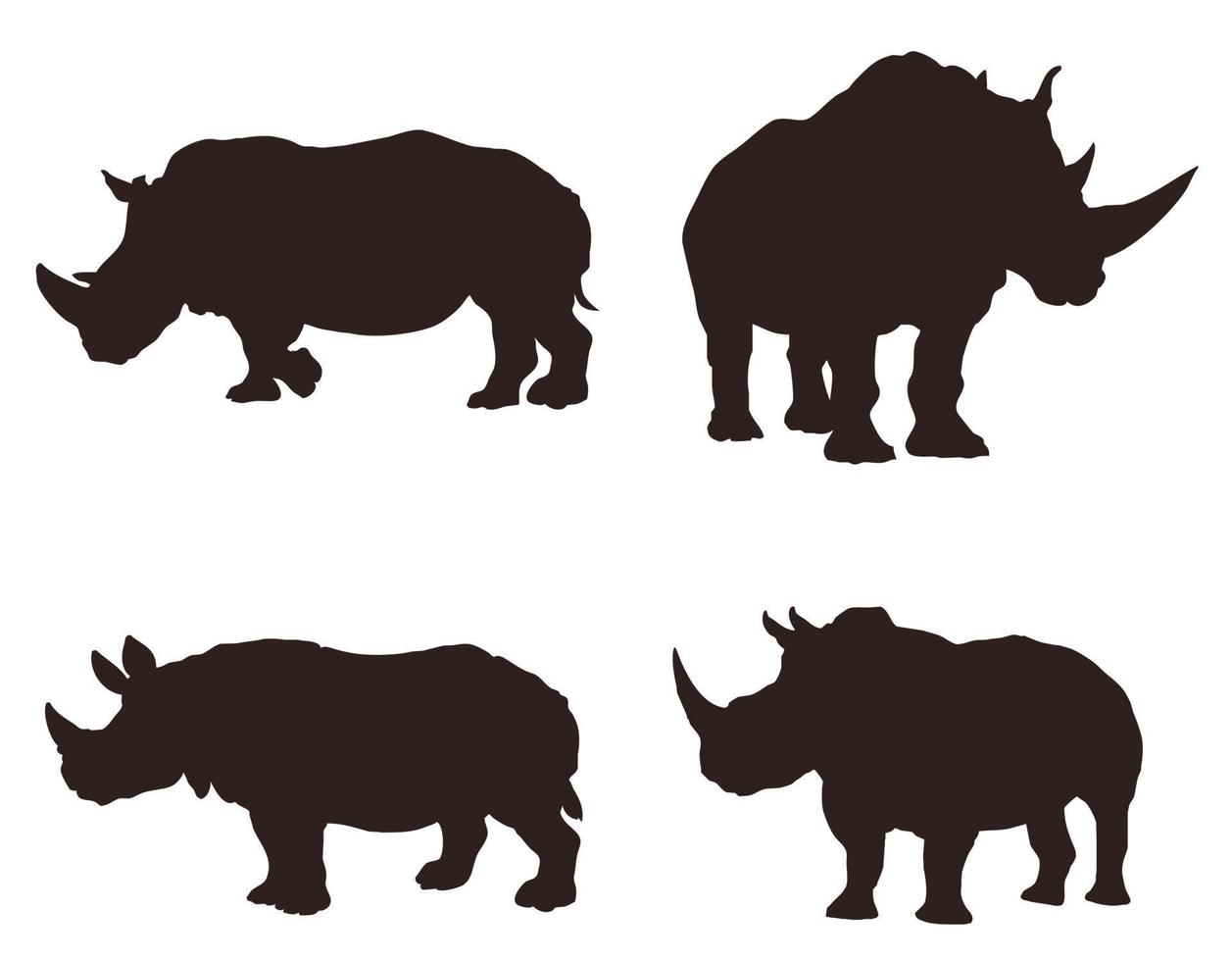 Set of silhouettes of African animals rhinoceros. vector