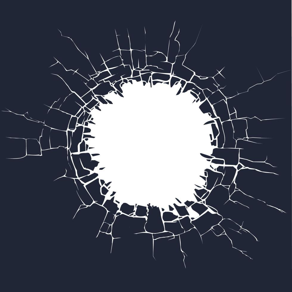 Round hole with many cracks. A frame with an internal round hole and many cracks diverge on the sides. vector