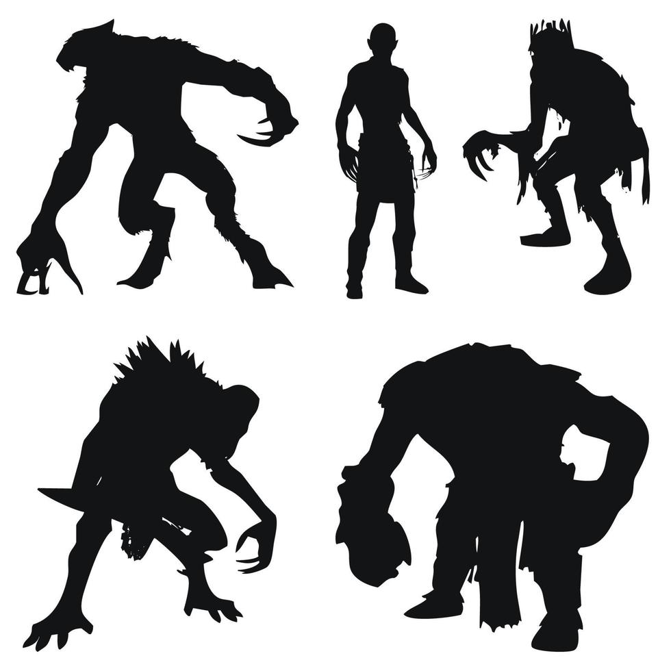 A set of silhouettes of monsters and terrible creatures vector