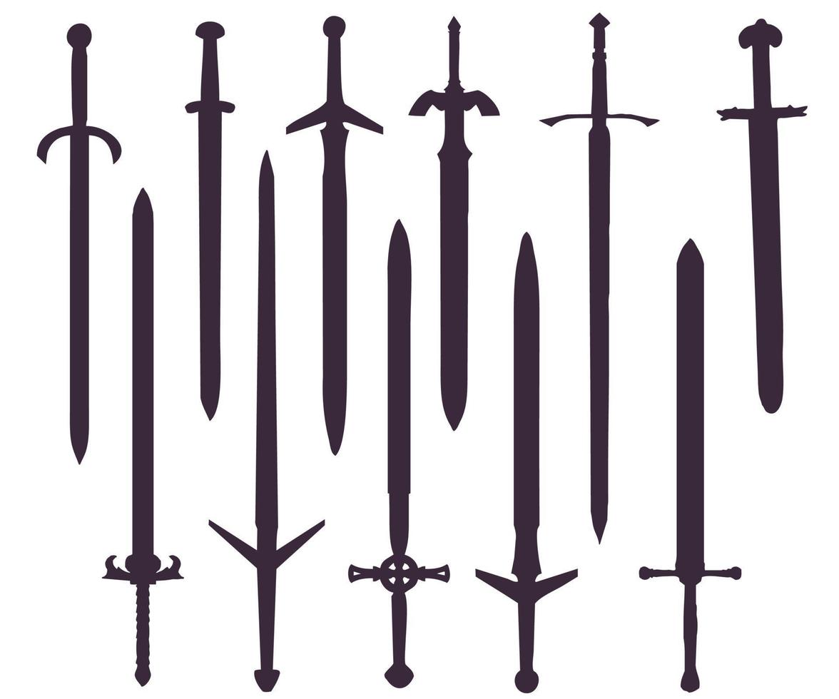 A set of silhouettes of different knight's swords vector