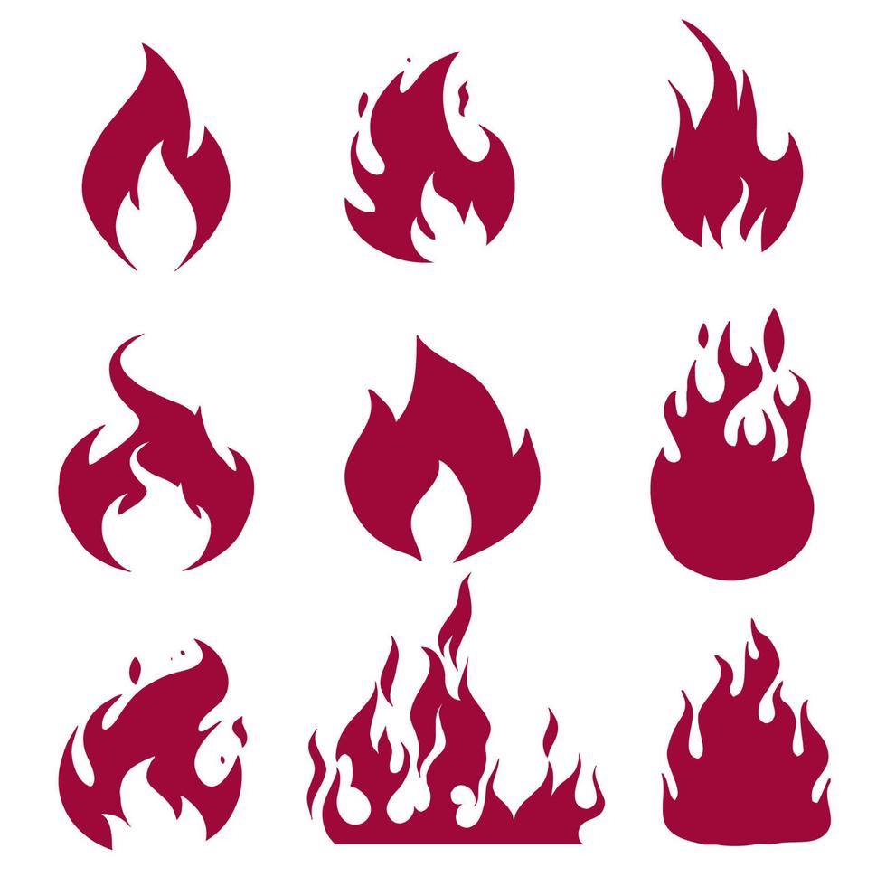 Set of bonfires, Silhouettes of fire. vector