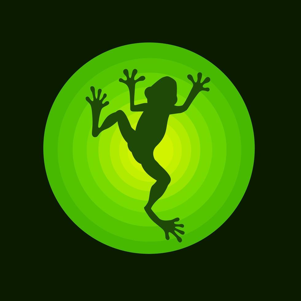 The silhouette of a frog is visible through the foliage. The frog crawls through the leaves. vector