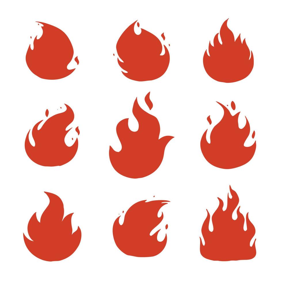 Set of silhouettes of burning bonfires, hot fire burns vector