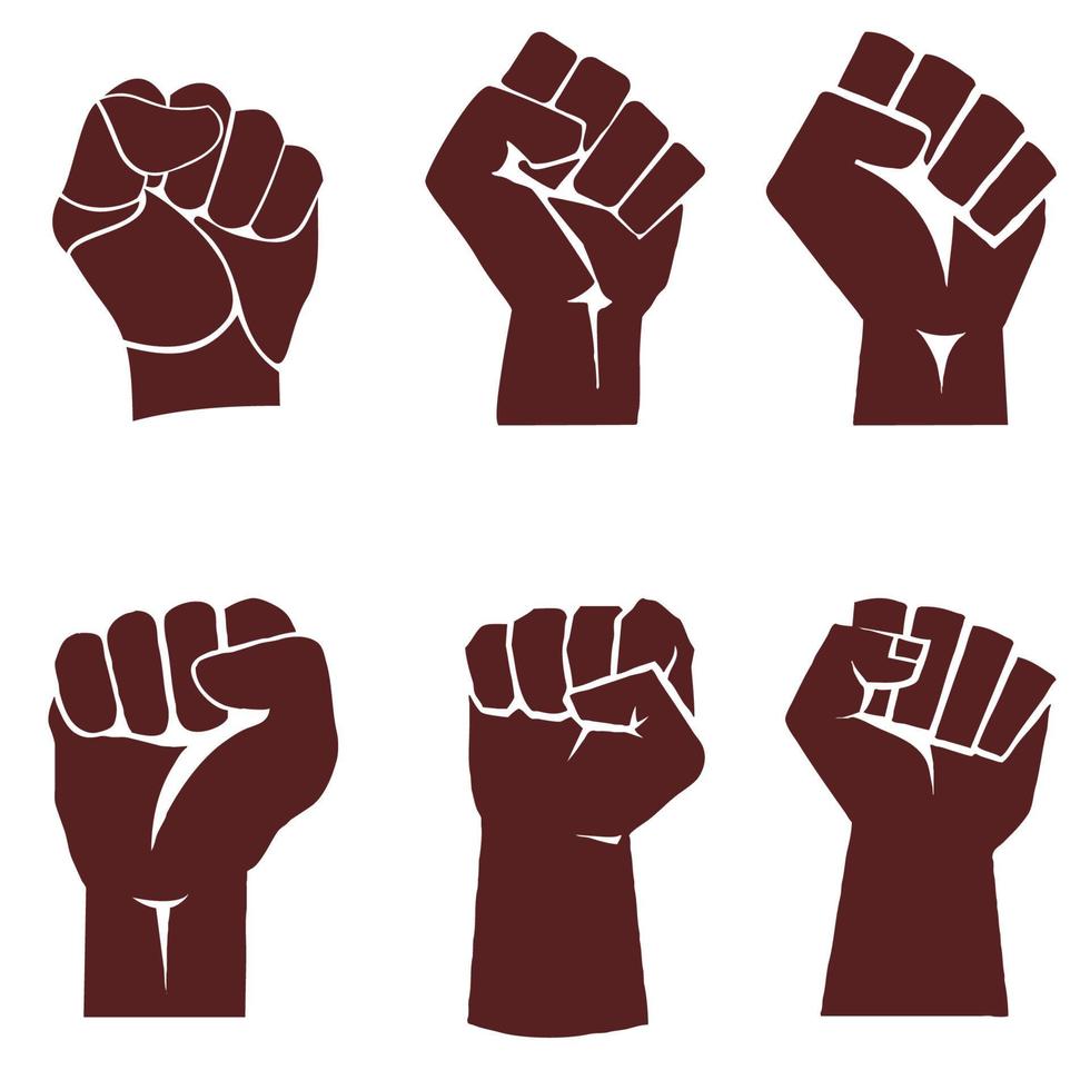 A set of silhouettes of a hand clenched into a fist. vector