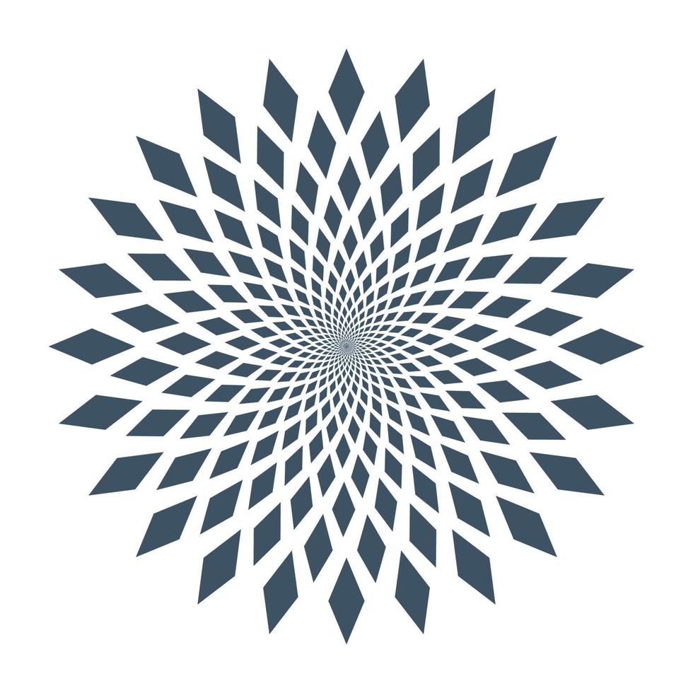 Abstract circular swirl of rhombuses. Sunflower core. vector